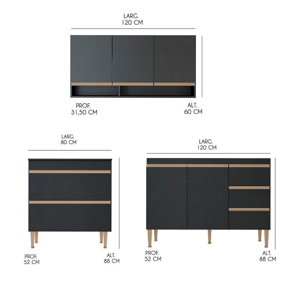 Cozinha Modulada Sabrina 360x202 C/ 6 Peças Mdp Menu Móveis Preto - 2