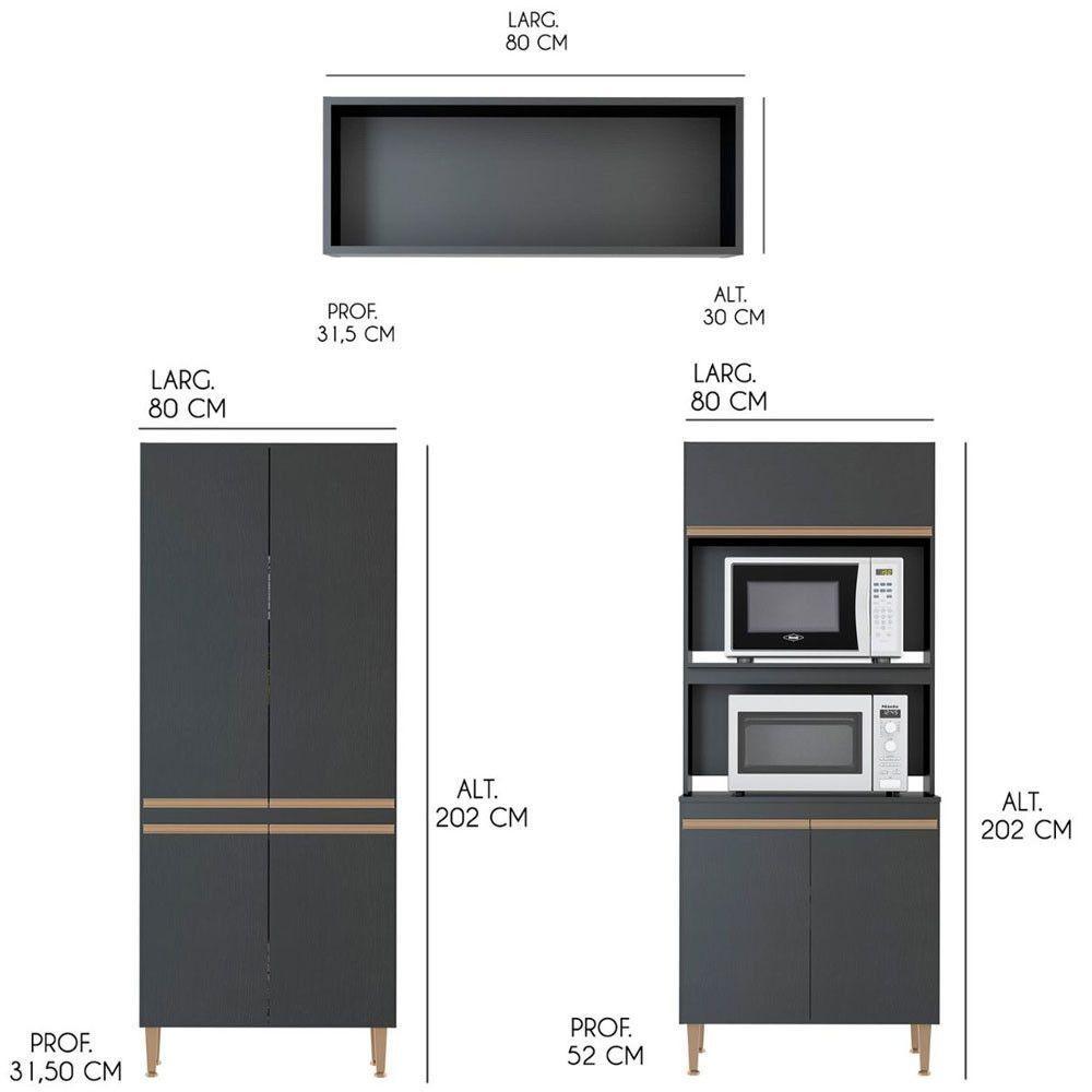 Cozinha Modulada Sabrina 360x202 C/ 6 Peças Mdp Menu Móveis Preto - 3