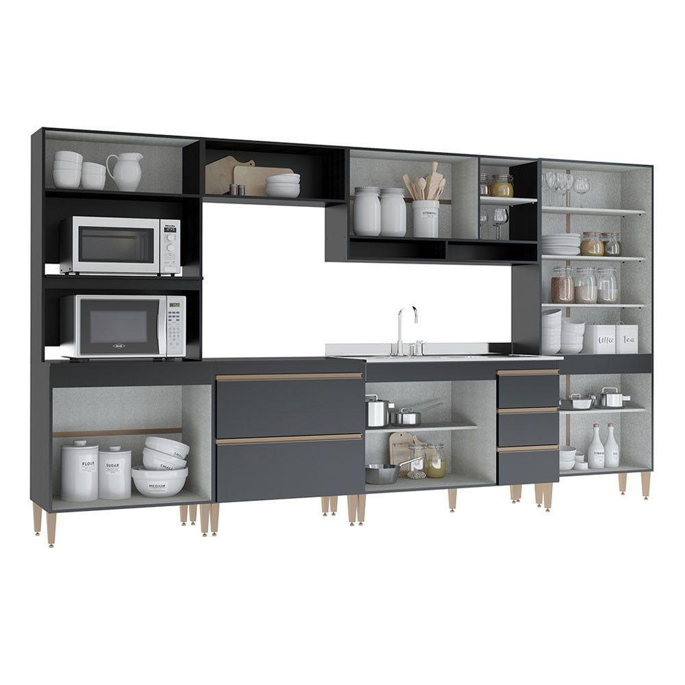 Cozinha Modulada Sabrina 360x202 C/ 6 Peças Mdp Menu Móveis Preto - 6