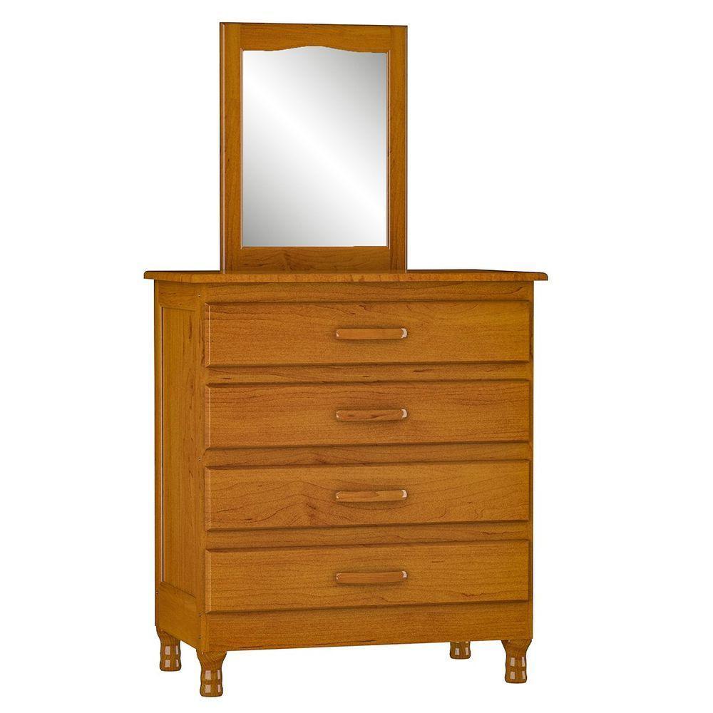 Cômoda 4 Gavetas Com Espelho 100% Madeira Maciça Dana Imbuia Brilho - 1