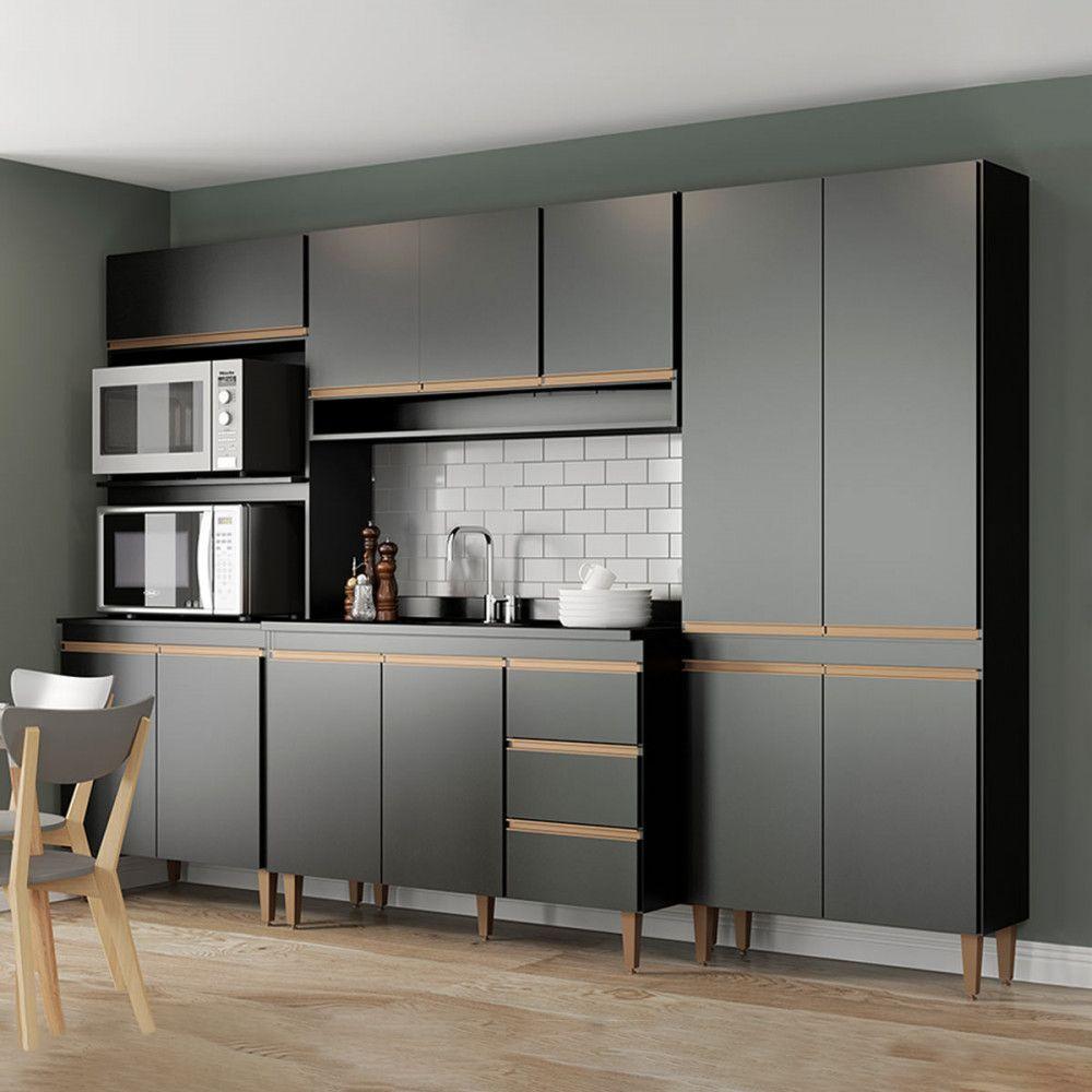 Cozinha Sabrina Kitnet 280x200cm 4p Mdp Preto Menu Móveis Preto - 1