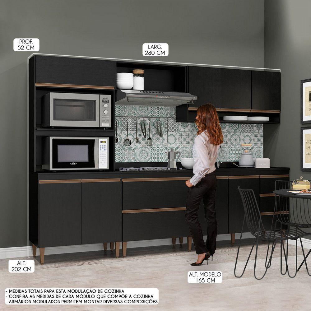 Cozinha Sabrina 360x202cm 6p Mdp Preto Menu Móveis Preto - 2