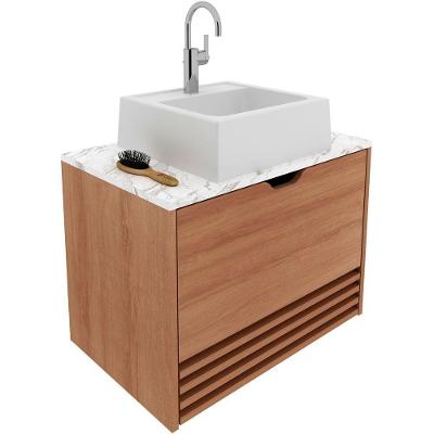 Gabinete De Banheiro 60 Cm 1 Porta Com Cuba Sâmia Amêndoa/mármore Branco