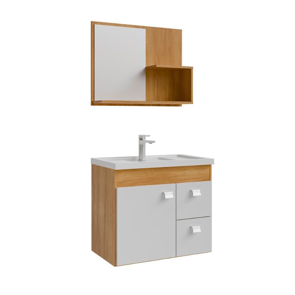 Gabinete Armário Banheiro Isa Com Cuba Espelheira 2 Gavetas Cinamomo/branco - 1