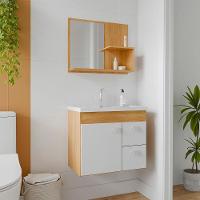 Gabinete Armário Banheiro Isa Com Cuba Espelheira 2 Gavetas Cinamomo/branco - 2