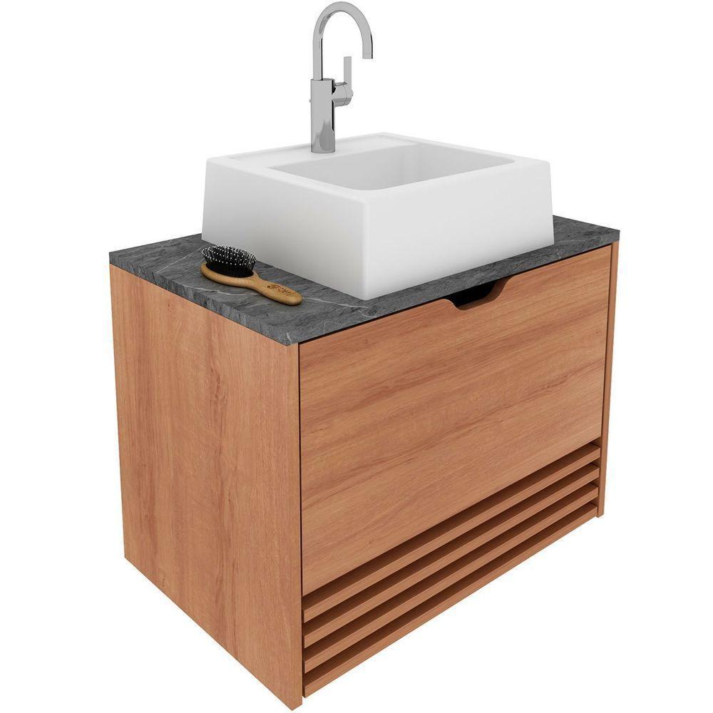 Gabinete De Banheiro 60 Cm 1 Porta Com Cuba Sâmia Amêndoa/mármore Lunar - 1