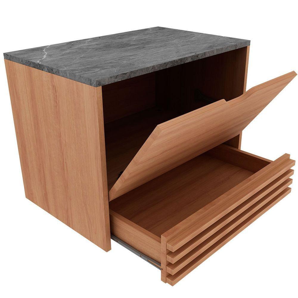 Gabinete De Banheiro 60 Cm 1 Porta Com Cuba Sâmia Amêndoa/mármore Lunar - 5