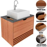 Gabinete De Banheiro 60 Cm 1 Porta Com Cuba Sâmia Amêndoa/mármore Lunar