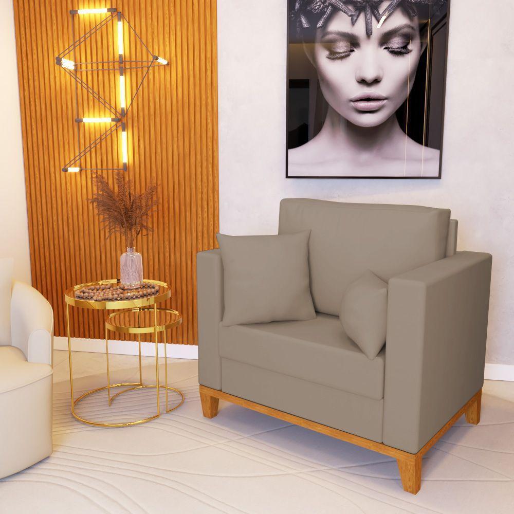Kit 2 Poltronas Beny Decorativa Com 2 Almofadas Veludo Bege Base Em Madeira Maciça - 2