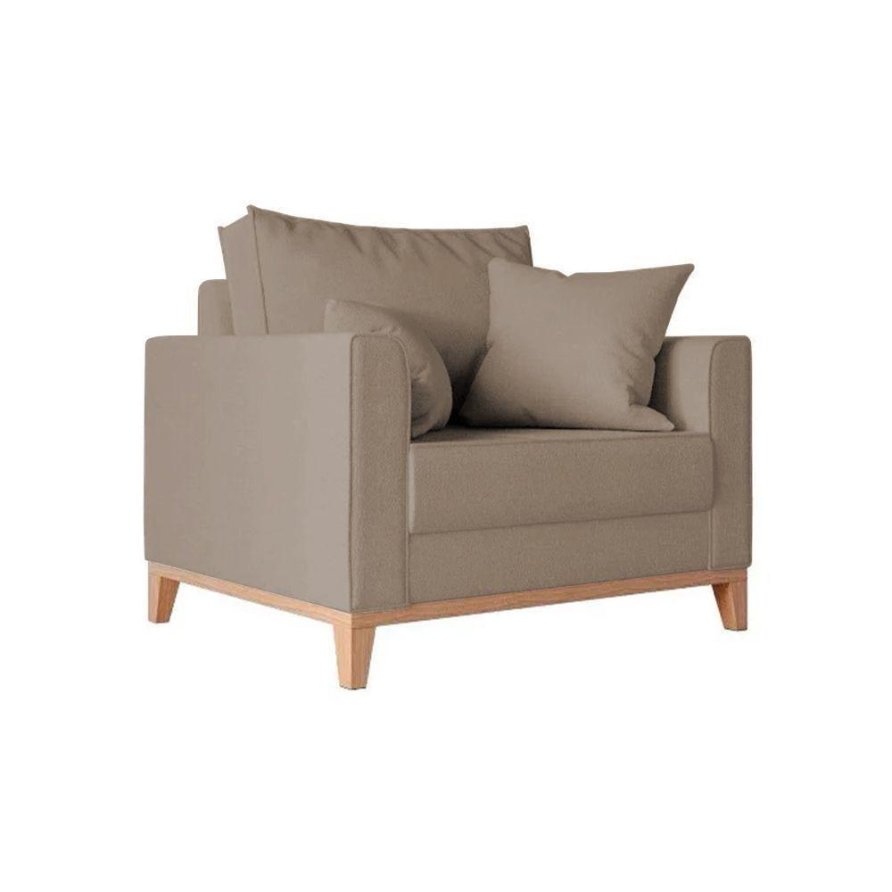 Kit 2 Poltronas Beny Decorativa Com 2 Almofadas Veludo Bege Base Em Madeira Maciça - 3