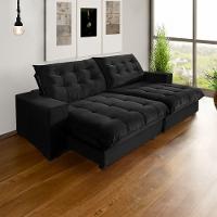 Sofá Califórnia Retrátil E Reclinável 3 Lugares 2,10m Com Molas Ensacadas E Pillow Preto - 1