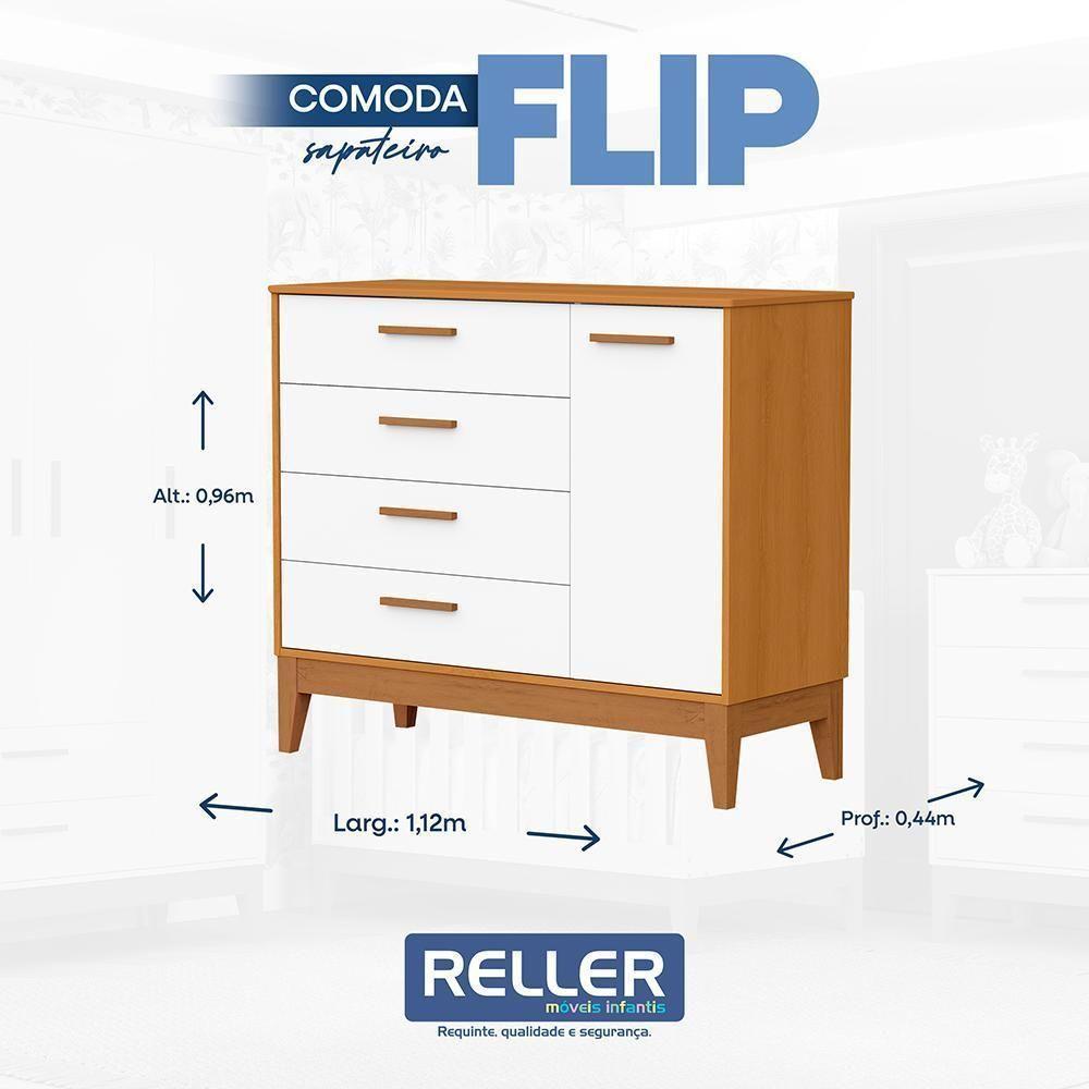 Cômoda Infantil Flip 1 Porta E 4 Gavetas Branco Fosco-savana - Reller Móveis Branco Fosco-savana - 6