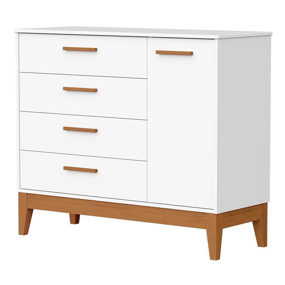 Cômoda Infantil Flip 1 Porta E 4 Gavetas Branco Fosco - Reller Móveis Branco Fosco - 1