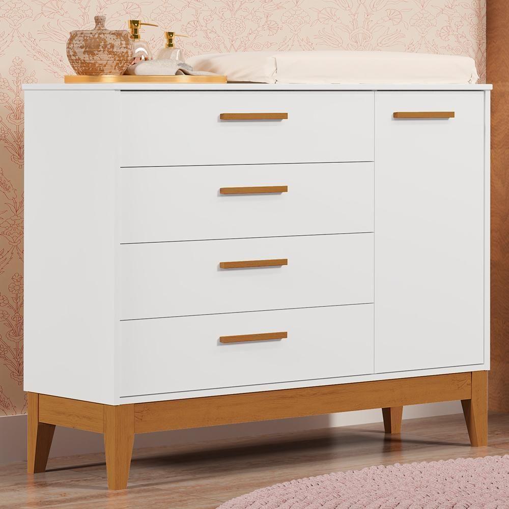 Cômoda Infantil Flip 1 Porta E 4 Gavetas Branco Fosco - Reller Móveis Branco Fosco - 2
