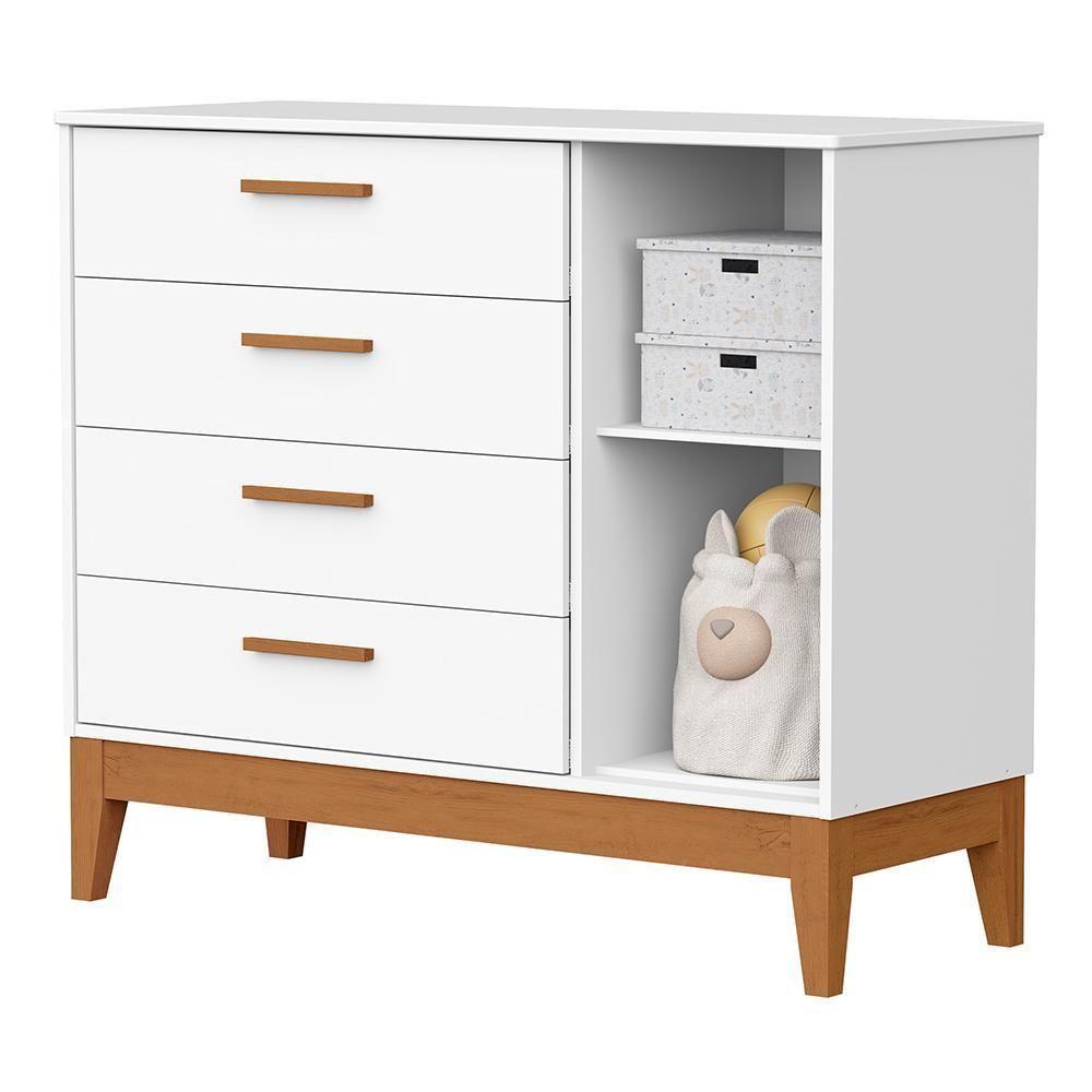 Cômoda Infantil Flip 1 Porta E 4 Gavetas Branco Fosco - Reller Móveis Branco Fosco - 3