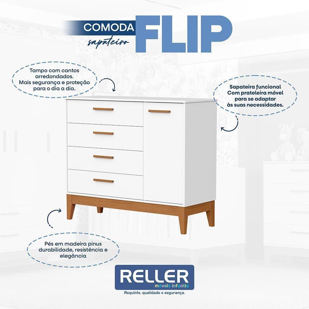 Cômoda Infantil Flip 1 Porta E 4 Gavetas Branco Fosco - Reller Móveis Branco Fosco - 4