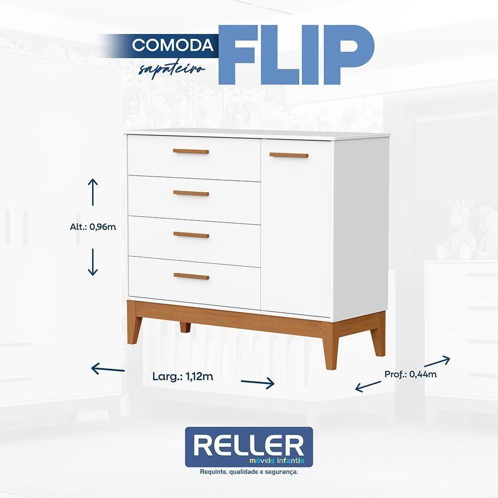 Cômoda Infantil Flip 1 Porta E 4 Gavetas Branco Fosco - Reller Móveis Branco Fosco - 6