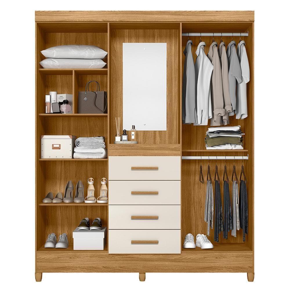 Guarda Roupa Solteiro Atenas 4 Portas E 4 Gavetas Freijó-off White Com Espelho - Moval Freijó-off White - 3