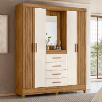 Guarda Roupa Solteiro Atenas 4 Portas E 4 Gavetas Freijó-off White Com Espelho - Moval Freijó-off White - 2