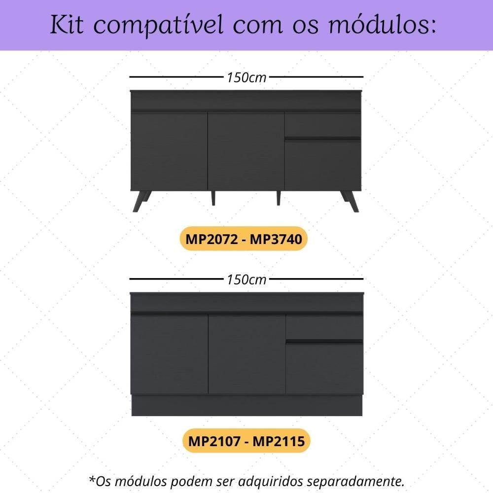 Kit 6 Pés Palito Retrô Para Balcão De Cozinha 150cm Veneza Multimóveis Mp3084 Preto - 2