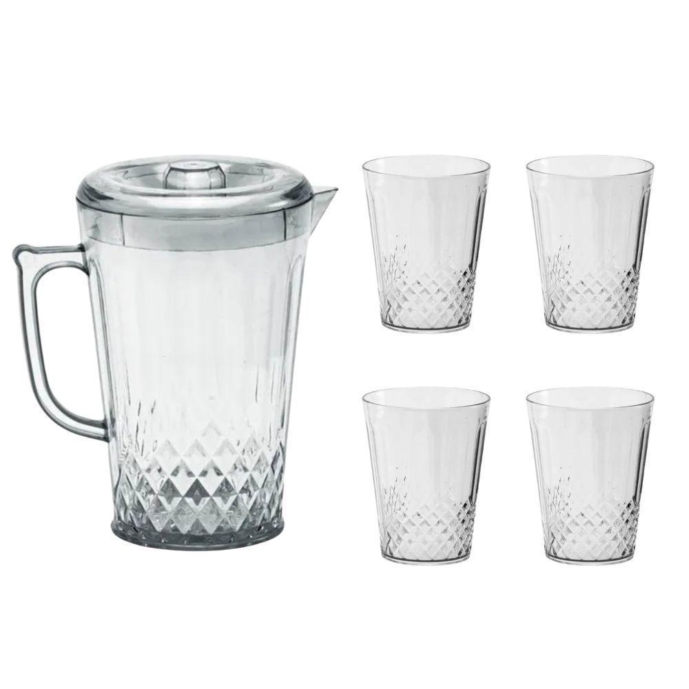 Jarra Com Tampa 2l + 4 Copos Acrílico Suco E Água - 1