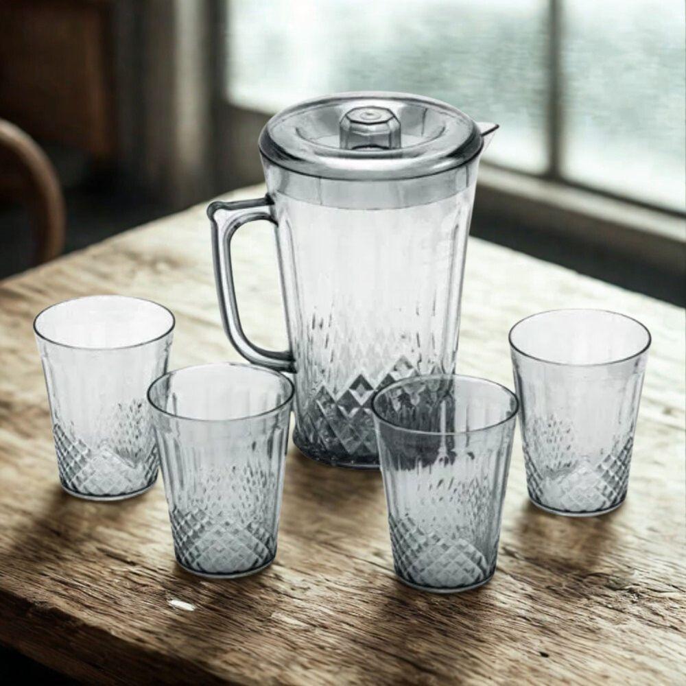 Jarra Com Tampa 2l + 4 Copos Acrílico Suco E Água - 6