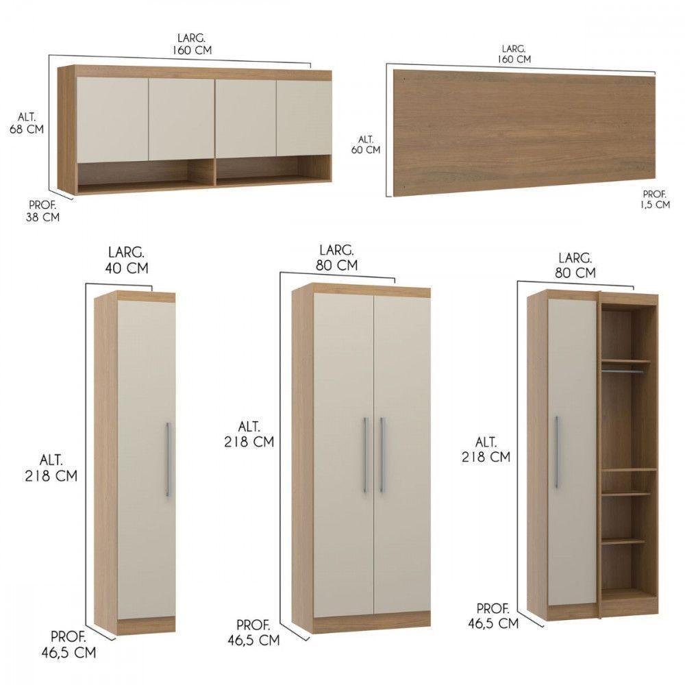 Guarda Roupa Casal Modulado 326/80cm 5p Mdp Menu Móveis Carvalho - 3