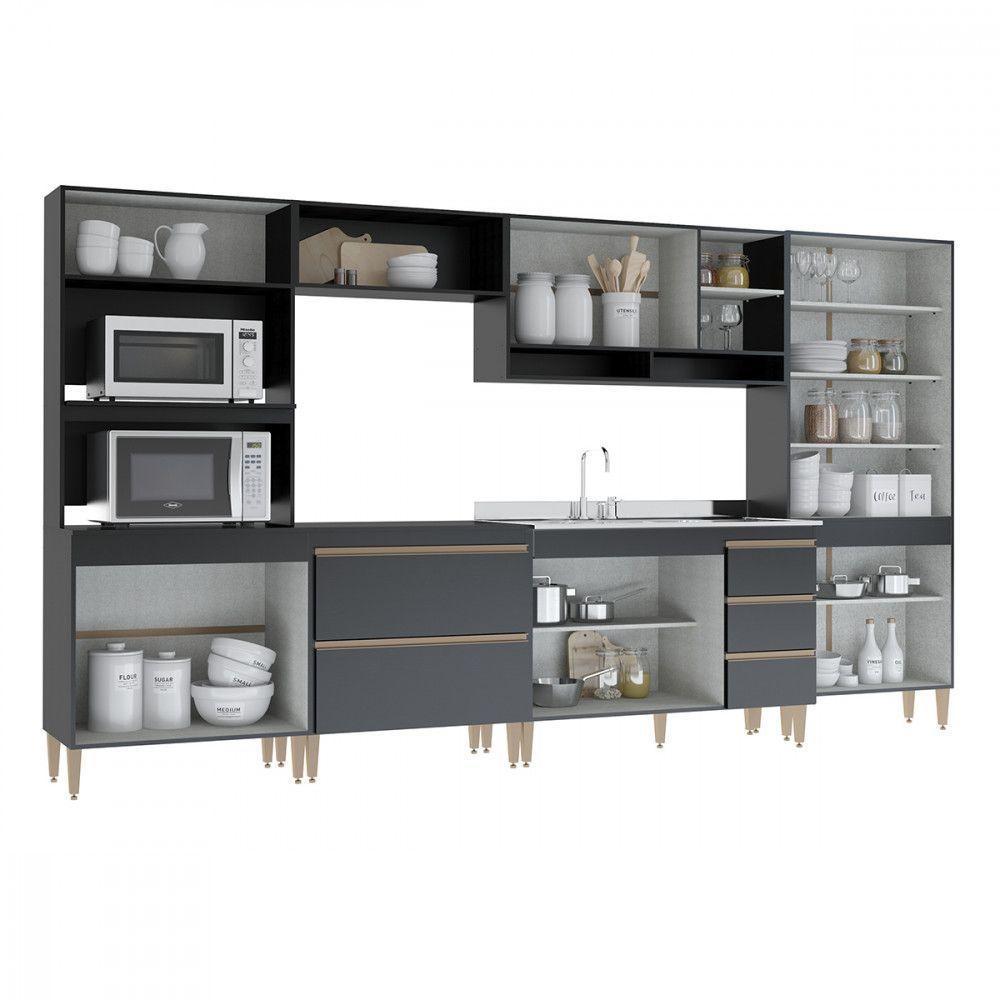Cozinha Modulada 360x202cm 6 Peças Mdp Preto Menu Móveis Preto - 3
