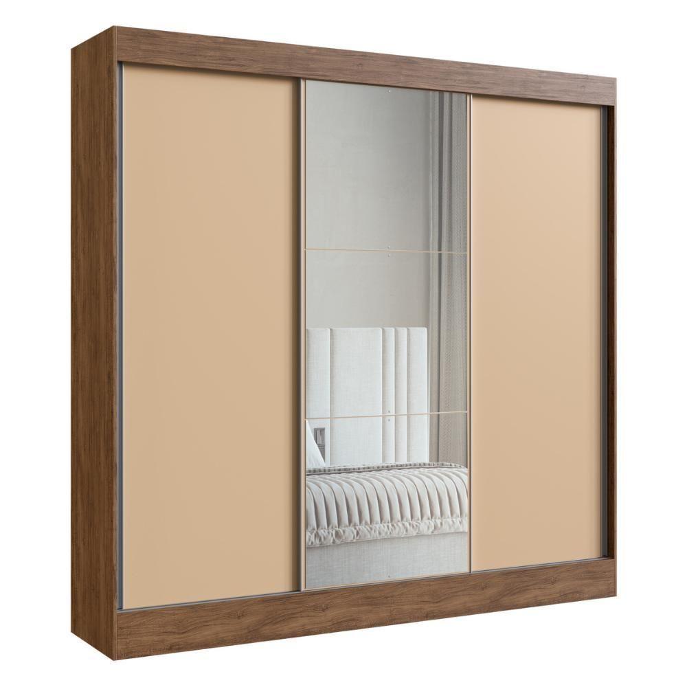 Guarda-roupa Casal Com Espelhos 3 Portas De Correr 4 Gavetas Multimóveis Cr35385 Castanho-Nude - 2