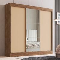 Guarda-roupa Casal Com Espelhos 3 Portas De Correr 4 Gavetas Multimóveis Cr35385 Castanho-Nude - 1