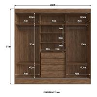 Guarda-roupa Casal Com Espelhos 3 Portas De Correr 4 Gavetas Multimóveis Cr35385 Castanho-Nude