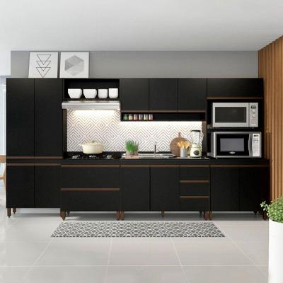 Cozinha Modulada Sabrina 360x202 C/ 6 Peças Mdp Menu Móveis Preto