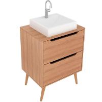 Gabinete Para Banheiro 60 Cm 2 Gavetas Com Cuba Robin Amêndoa - 1