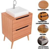 Gabinete Para Banheiro 60 Cm 2 Gavetas Com Cuba Robin Amêndoa - 2