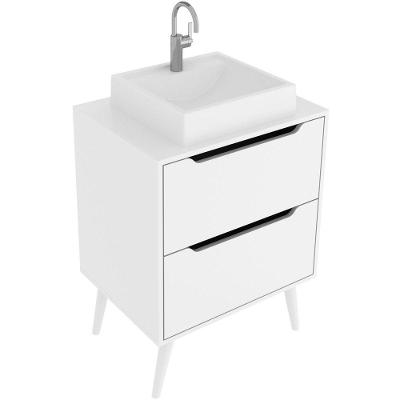 Gabinete Para Banheiro 60 Cm 2 Gavetas Com Cuba Robin Branco