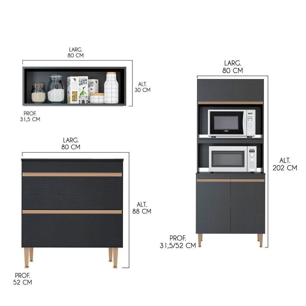 Cozinha Modulada Sabrina 360x202 C/ 6 Peças Mdp Menu Móveis Preto - 5
