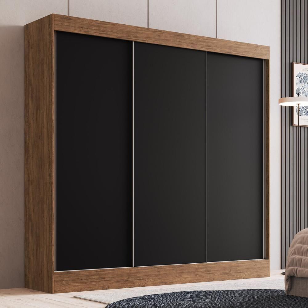 Guarda-roupa Casal 3 Portas De Correr 4 Gavetas Multimóveis Cr35384 Castanho-Preto - 1