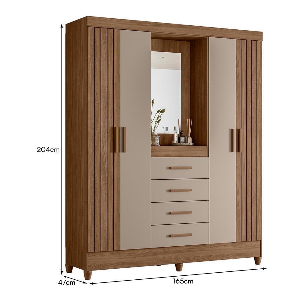 Guarda Roupa Solteiro Atenas 4 Portas E 4 Gavetas Carvalho-fendi Com Espelho - Moval Carvalho-fendi - 4