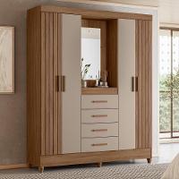 Guarda Roupa Solteiro Atenas 4 Portas E 4 Gavetas Carvalho-fendi Com Espelho - Moval Carvalho-fendi - 2