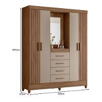 Guarda Roupa Solteiro Atenas 4 Portas E 4 Gavetas Carvalho-fendi Com Espelho - Moval Carvalho-fendi - 4