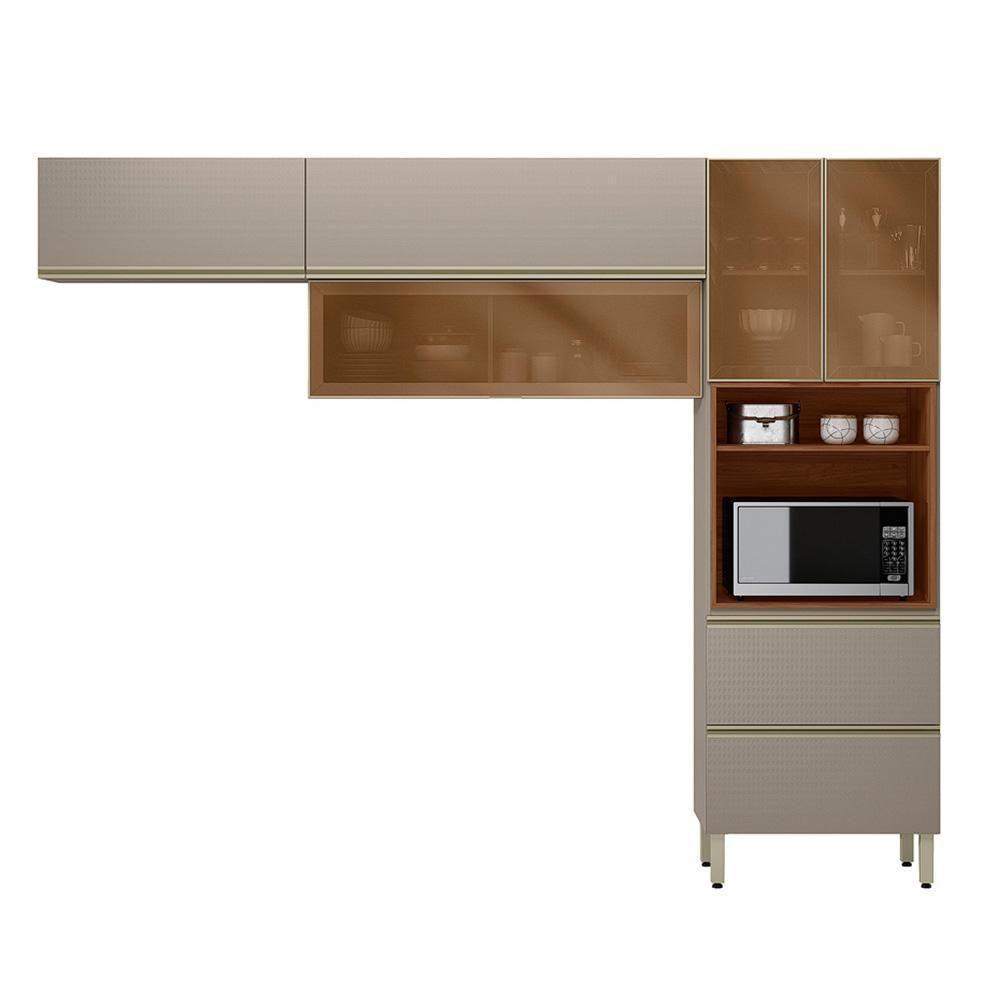 Cozinha Modulada Proença 3 Peças Com Aéreo 80cm Nogueira Touch-nude Prime Tx - Demartêz Nogueira Touch-nude Prime Tx - 1