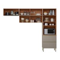 Cozinha Modulada Proença 3 Peças Com Aéreo 80cm Nogueira Touch-nude Prime Tx - Demartêz Nogueira Touch-nude Prime Tx - 3
