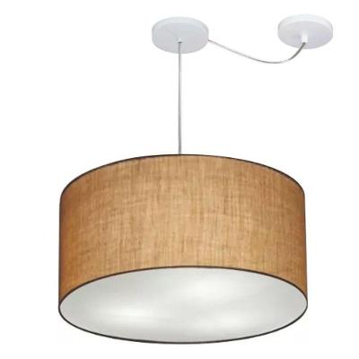 Lustre Pendente Cilíndrico Com Desvio De Centro Vivare Md-4236 Cúpula Em Tecido 45x25cm - Bivolt Palha 127/220v