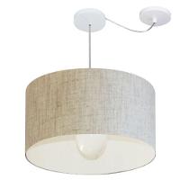 Lustre Pendente Cilíndrico Com Desvio De Centro Vivare Md-4234 Cúpula Em Tecido 60x30cm - Bivolt Rustico-bege 127/220v - 1