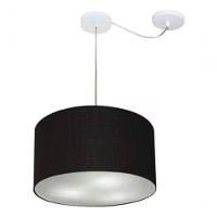 Lustre Pendente Cilíndrico Com Desvio De Centro Vivare Md-4166 Cúpula Em Tecido 40x25cm - Bivolt Preto 127/220v - 3