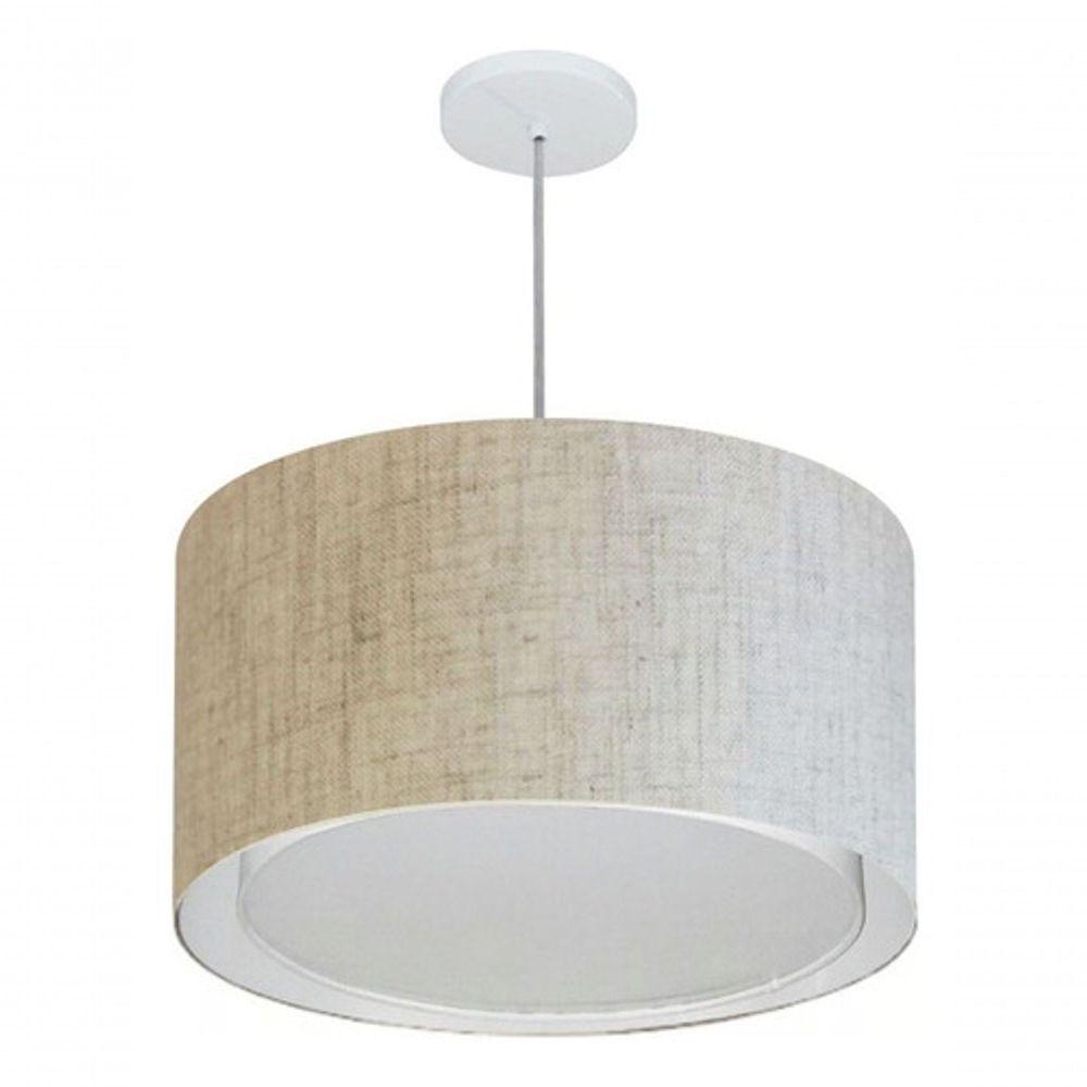 Lustre Pendente Cilíndrico Duplo Vivare Md-4293 Cúpula Em Tecido 45x30cm - Bivolt Rustico-bege 127/220v - 3