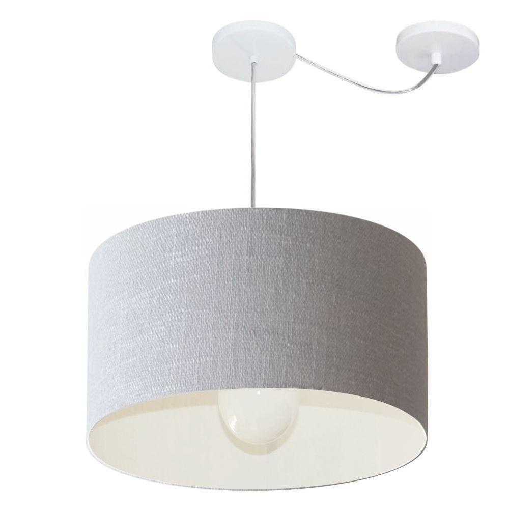 Lustre Pendente Cilíndrico Com Desvio De Centro Vivare Md-4229 Cúpula Em Tecido 45x30cm - Bivolt Rustico-cinza 127/220v - 3
