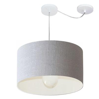 Lustre Pendente Cilíndrico Com Desvio De Centro Vivare Md-4229 Cúpula Em Tecido 45x30cm - Bivolt Rustico-cinza 127/220v