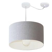 Lustre Pendente Cilíndrico Com Desvio De Centro Vivare Md-4229 Cúpula Em Tecido 45x30cm - Bivolt Rustico-cinza 127/220v - 1