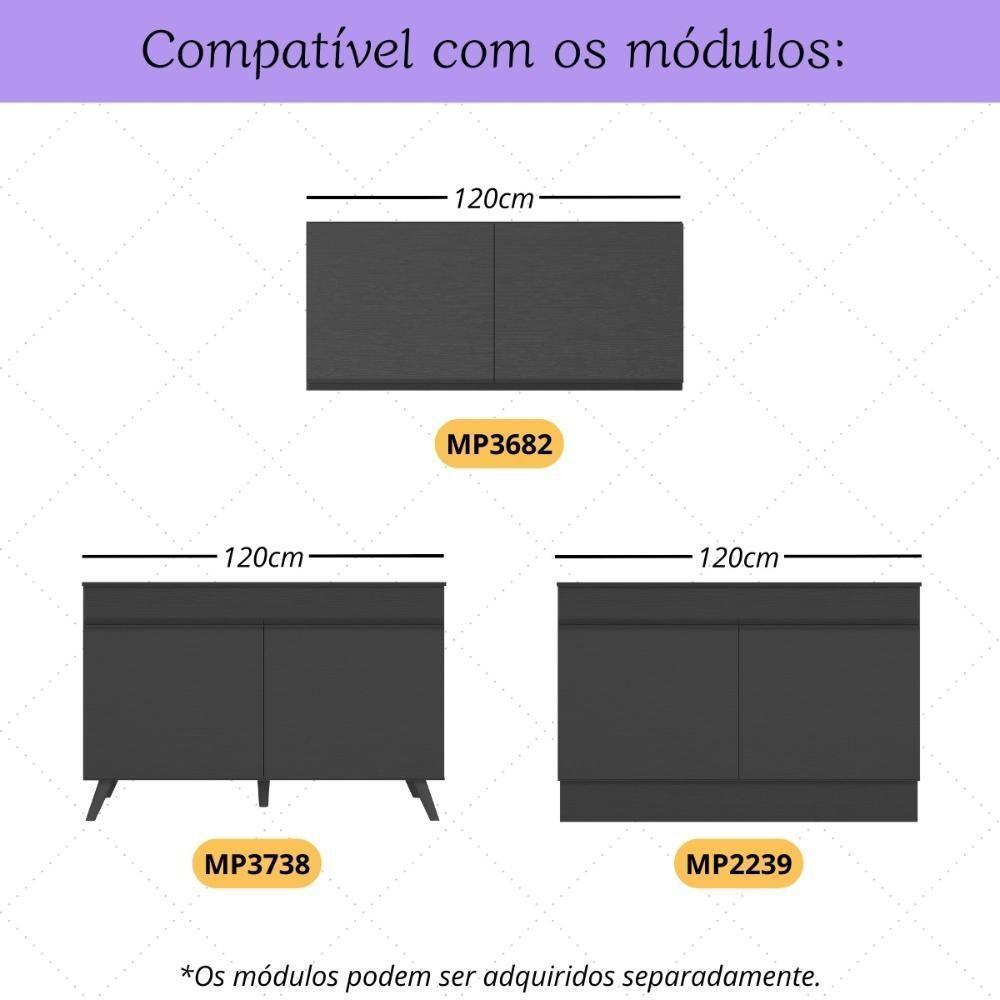 Kit 2 Puxadores 59,2cm Para Armário Cozinha Aéreo-balcão 120cm Veneza Multimóveis Mp3080 Preto - 2